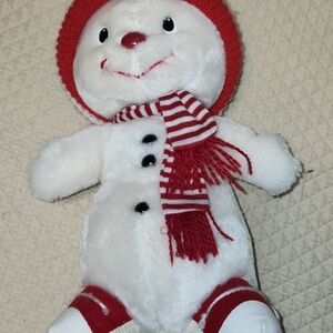 Festive Snowman Plush with Red Hat and Scarf
